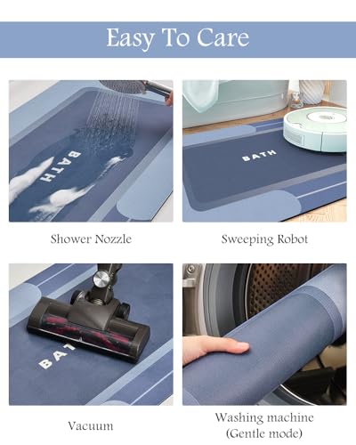 Image of MontVoo-Bath Mat Rug Long Non Slip Super Absorbent Bathroom Runner Stain Resistant Quick Dry Thin Bathroom Mat Fit Under Door-17 inchx70 inch,Navy