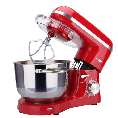 Arebos Profesjonalny robot cukierniczy 1500W | Czerwony | Wielofunkcyjny robot kuchenny z trzepaczką, ubijaczką i haczykiem | Miska ze stali nierdzewnej 6 litrów | 6 prędkości | Funkcja impulsu