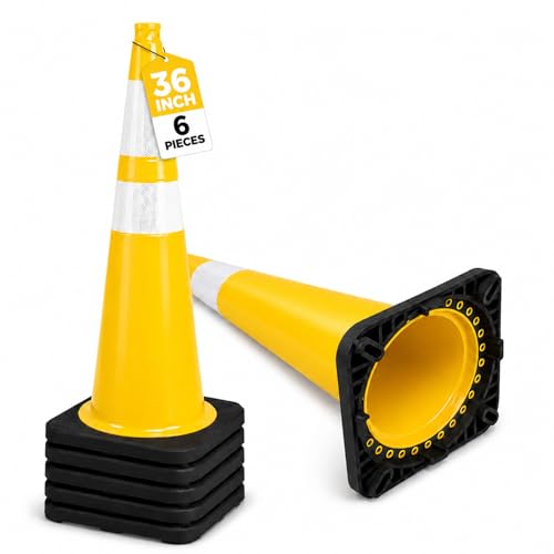 Image of BESEA 8 Pack 36 Inch Yellow Traffic Cones with Wide Weighted Base