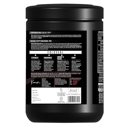Image of Colossal Pre | PreWorkout Powder (Strawberry Kiwi 360gm 30 Servings) 200mg Caffeine 3.5g Beta-Alanine 3g Citrulline 1.5g Arginine 1g Creatine with Himalayan Pink Salt