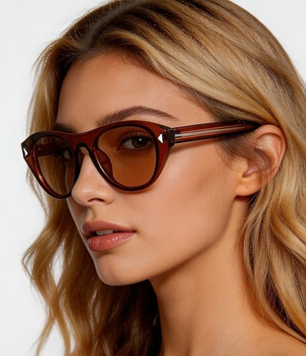 Image of EYLRIM Retro Oval Cat Eye Sunglasses for Women Men Trendy Flat Top Narrow Cateye Shades UV400 Protection