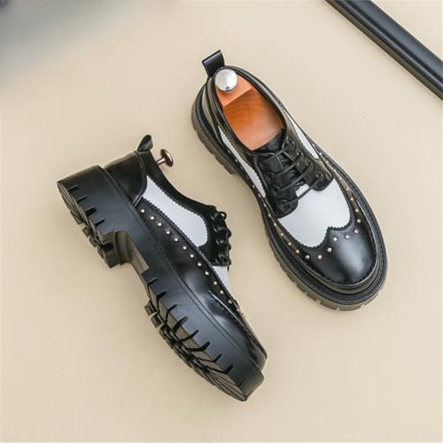 Men's Patent Leather Lace Up Wingtip Platform Chunky Heel Oxford Shoes Rivets Round Toe Vintage Brogue Style Comfortable Dress Shoes for Business Work Office Casual Party Wedding Church3