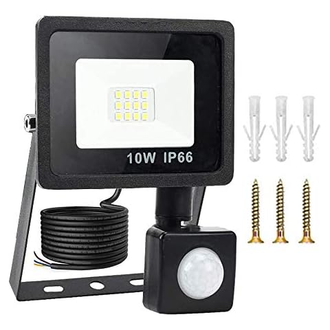 Gaoni Security Motion, 10W Sensor Flood Super Bright 1000Lumen Wall Lights IP64 Waterproof Led Floodlight for Garden, Backyard, Garage, Playground, Black Cover