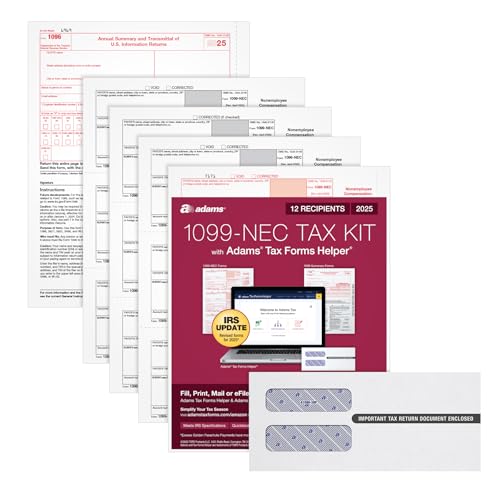 Adams 2025 1099 NEC Tax Forms Kit, 4-Part for 12