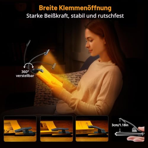 Gritin Leselampe Buch Klemme, USB Aufladbare Buchlampe mit 19 LEDs- 2 Stück – Ansicht 7