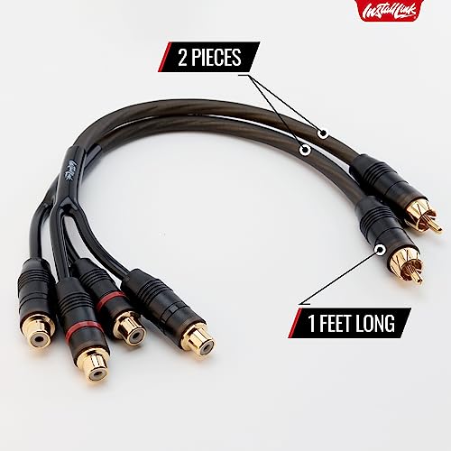 Install Link RCA Audio Cable for Subwoofer or Stereo Cable, Y Adapter 1-Male to 2-Female Splitter, 2pk