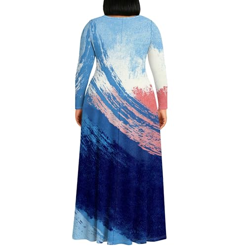 Image of PinkPatty Plus Size Maxi Dresses for Women Long Sleeve Crew Neck Sundress Casual Fall Dress with Pockets