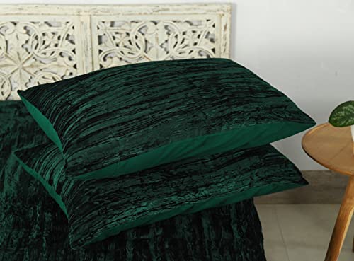 Crushed Emerald Green Velvet Duvet Cover - Luxury Bedding Set With Zipper Closure - King Size Velvet Duvet Cover Set - Comforter Cover For All Season - 3 Pc Set Bohemian Duvet Cover - 104 X 90 Inch #TOP6