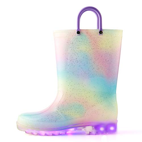 K KomForme Toddler Light Up Rain Boots Patterns and Glitter with Handles