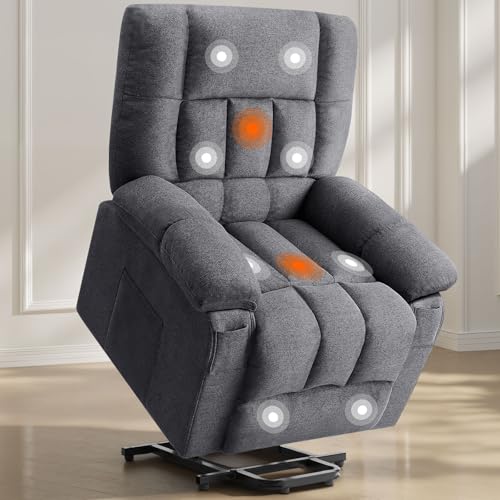 Sweetcrispy Power Lift Recliner Chair with Vibration Massage and Heat for Elderly, Ergonomic Overstuffed Breathable Fabric Reclining Chair with 3 Pockets, Remote Control, Living Room, Bedroom, Grey