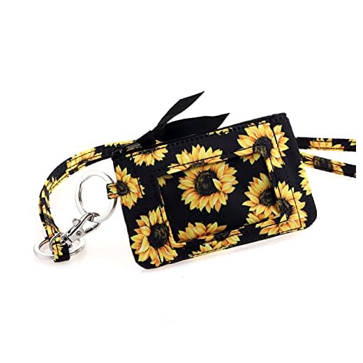 DONGGANGAJI Women's Wallet and Lanyard Set,Cotton Zip Id Case with Lanyard (Sunflower-04)
