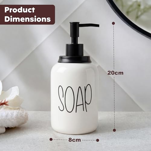 Image of Decor & More Modern Ceramic Soap Dispenser | 500ml Liquid Handwash Dispenser White with Removable Pump | Handwash Bottle for Kitchen & Bathroom | Bathroom Soap Dispensers
