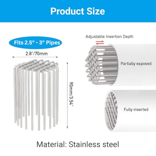 Image of Stainless Steel Drain Pipe Cover, Adjustable Outdoor Drain Protector for 2.5 inch-3 inch Pipes, Anti-Bird & Rodent Guard, Rust-Proof Mesh Drain Strainer for Leaves, Gutter Protector (2.5 inch 1 Pcs)