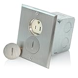 Leviton 25249-SBA 15Amp, 125 Volt, Floor Box Assembly, Includes Brass with Brushed Nickel Finish Floor Plate, Gasket, Screw Cap, O-ring, and Switch Box