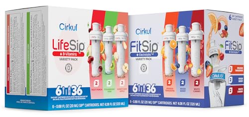 Cirkul Variety Pack Bundle, Flavored Water Cartridge 12-Pack (LifeSip, FitSip), No sugar, zero calorie Drink Mix
