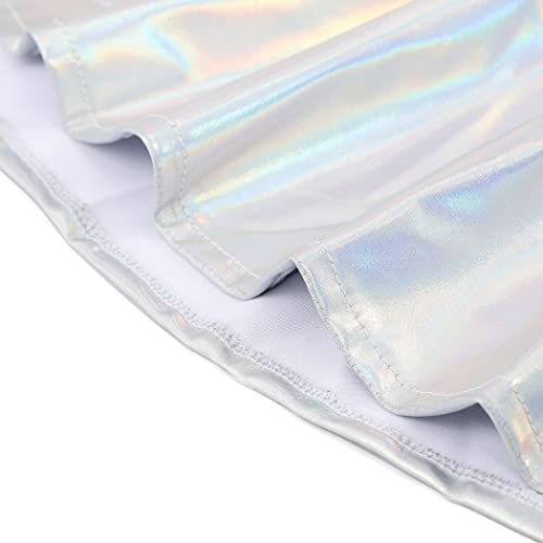 Nicute Shiny Metallic Skirt Casual Short Pleated Skirts A-Line Skater Skirt Dance Rave Costume For Women And Girls (Silver) #TOP5