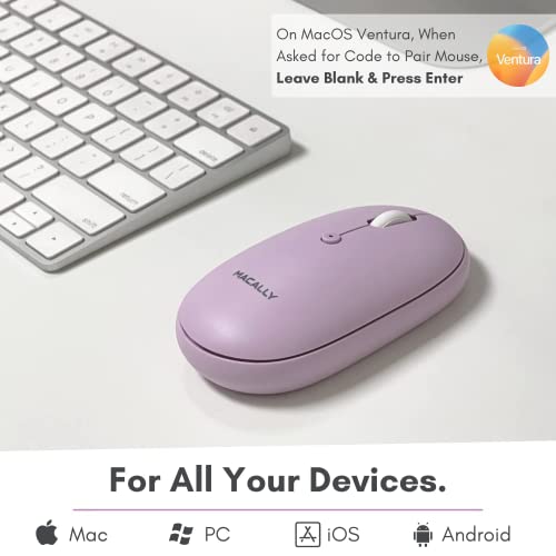 Macally Bluetooth Mouse Purple | Wireless Mouse - Comfortable and Quiet, Enjoy Strong Connection for Laptop, Mac, iPad