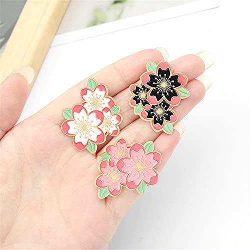 Image of 4pcs Cherry Blossom Brooch Pins Cute Flower Cherry Blossom Enamel Lapel Pin for Teen Girls Women Jewelry Gifts Friendship