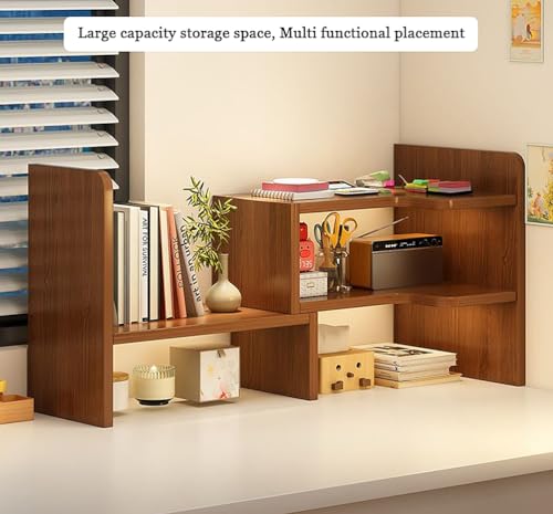 Dreamhousey Retractable Corner Book Shelf, Simple Desk Storage Shelf, Desk Office Desktop Storage Shelf, Student Small Bookcase (Brown) - Image 3