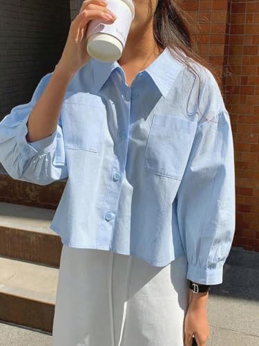 Zilcon Women's Blue Button Down Shirt Sky Blue - Image 4