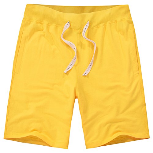 AMY COULEE Casual Men Athletic Body-Build Elastic Cotton Shorts (M, Yellow)