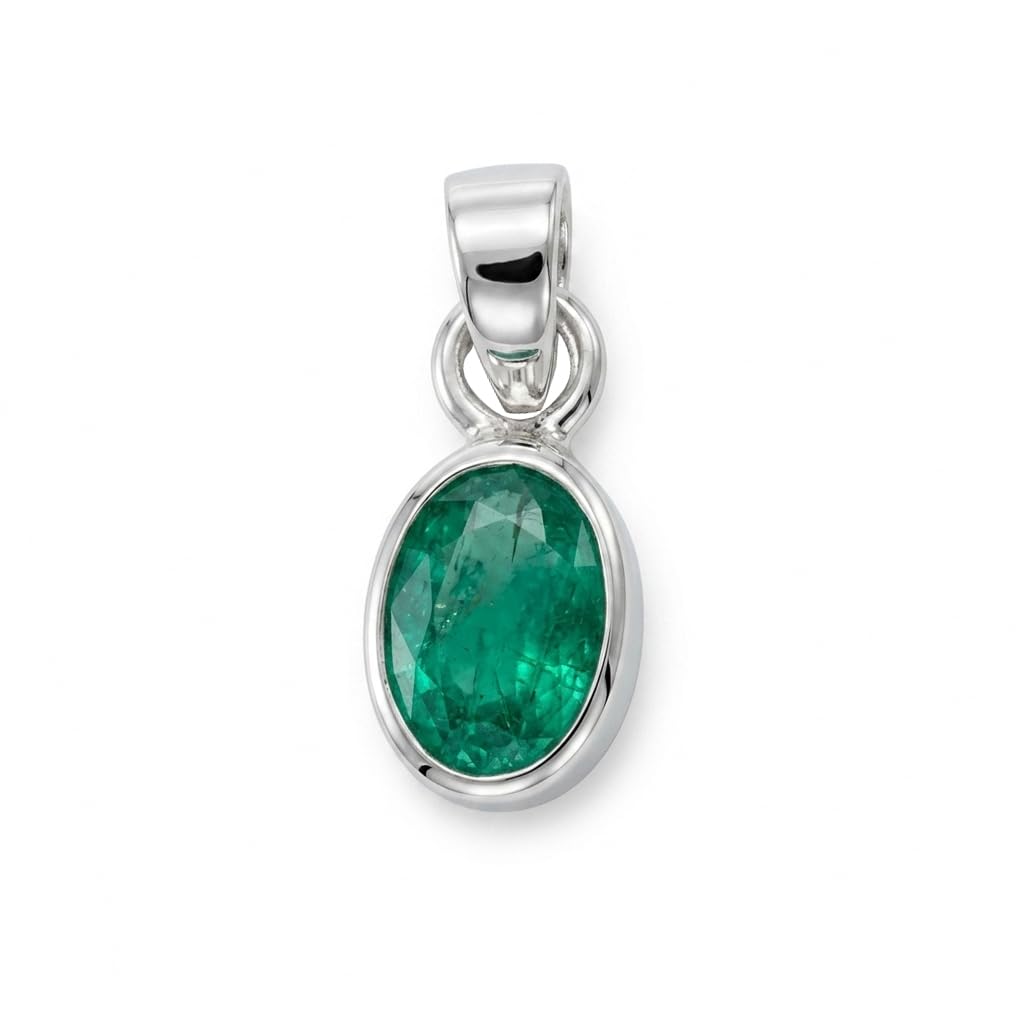 Natural Emerald Silver Pendant for Men & Women | 925 Sterling Silver Panna Gemstone Pendant | Green Stone Astrology-image-43