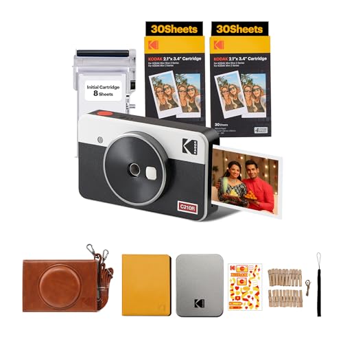 Image of KODAK Mini Shot 2 Retro 4PASS 2-in-1 Instant Camera and Photo Printer (2.1x3.4 inches) + 68 Sheets Gift Bundle, White
