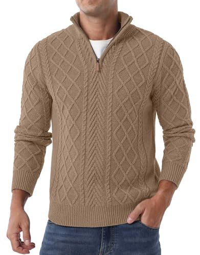 Askdeer men's quarter zip fisherman sweater