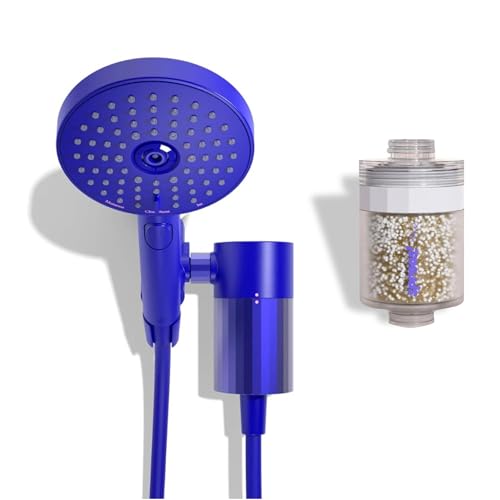 Sproos - Handheld Showerhead with Filter Set + 1 Extra Filter Cartridge, High Performance Filtration System for Healthier Hair and Skin, Extra Long 70 Inch Hose, 3 Customized Spray Functions, Blue