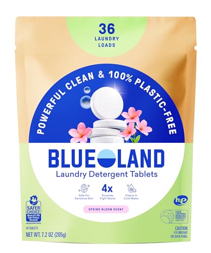 BLUELAND Laundry Detergent Tablets, 36 Count, Spring Bloom Scent, Plastic-Free