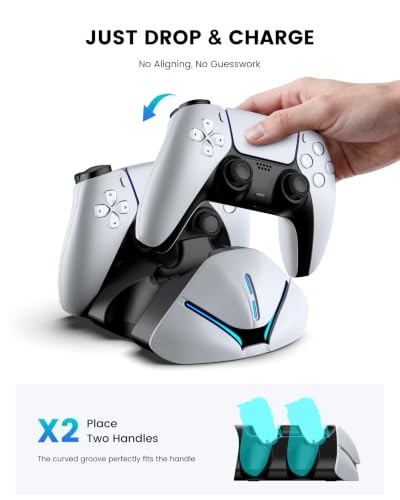 Image of PS 5 Controller Charger Station for DualSense & Edge - Just Drop & Charge - Dual Charging Dock Compatible with PlayStation5 Controller, Space-Saving Stand for PS 5 Accessories (L)