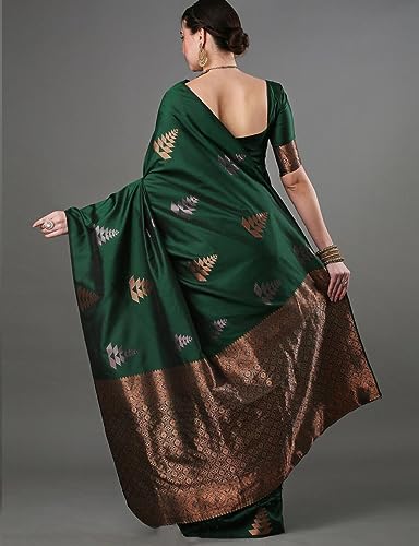 Image of Flosive Women's Dark Color Kanjivaram Silk Saree With Weaving Work