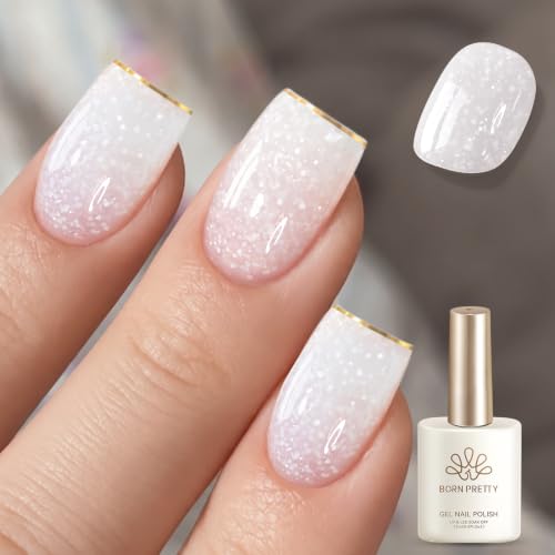 Born Pretty Jelly Snow Glitter Gel Polish,Snowflake Sequins Milky White