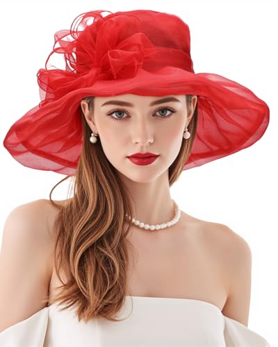 Century Star Kentucky-Derby hat Fascinator Hats for Women 2026 Floral Tea Party Bridal Church Wedding Headwear Red One Size