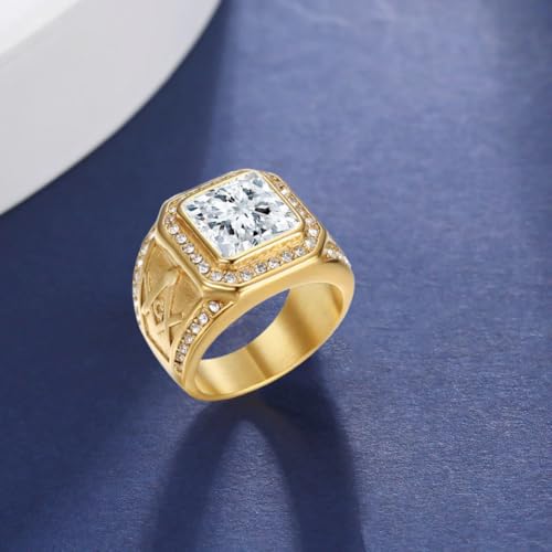 925 Sterling Silver Masonic Gemstone Ring for Men, Customize 1-4 Carat Square Gemstone Freemason Signet Band Men's Masonic Master Rings Fine Jewelry Gifts for Him2