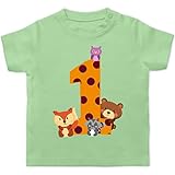Geburtstag Baby - 1. Geburtstag Waldtiere - 12/18 Monate - Mintgrün - t Shirt 1.Geburtstag - BZ02 - Baby T-Shirt Kurzarm