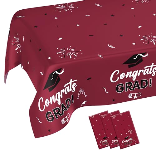 Image of Graduation Decorations 2025, 3 Pack Wine Black Graduation Tablecloth 2025 Graduation Party Decorations, Graduation Table Decorations Class of 2025 Table Cloths for College School Supplies 54 inchx108 inch