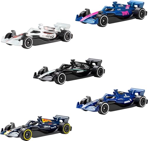 Hot Wheels Formula 1 Pack de 5 Coches de Juguete metálicos a Escala 1:64, Conjunto de 5 Coches coleccionables de F1 con Licencia Oficial para Jugar o exponer, JLN11