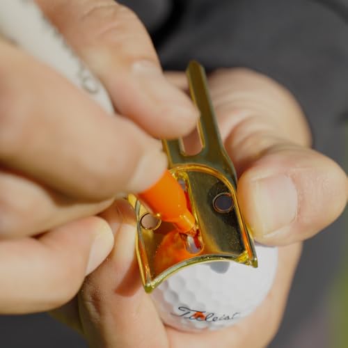 Image of Birdicorn Golf Divot Repair Tool. Golf Ball Marker Divot Tool (Pink w /Ball Marker)