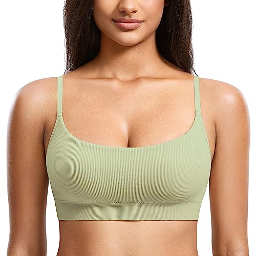 Image of DOBREVA Women's Bralettes No Underwire Bras Support Padded Wireless Ribbed Seamless Bra Removable Pads Push Up Inserts
