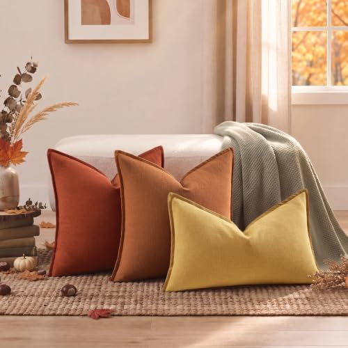 Image of decorUhome Fall Light Rust Linen Throw Pillow Covers 22x22 Set of 2