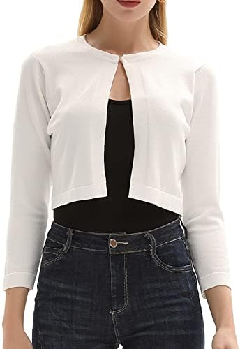 Women Lightweight Sweater Elastic Open Front Knit Shrug Cardigan Ivory S