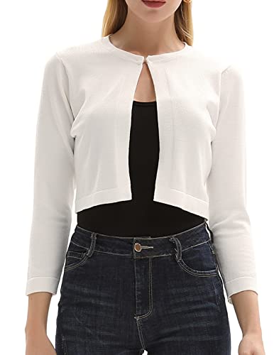 Women Lightweight Sweater Elastic Open Front Knit Shrug Cardigan Ivory S #TOP8