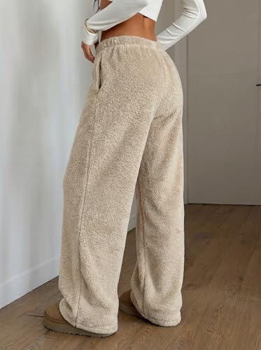 Image of ZAFUL Women's Fuzzy Plush Pajama Pants Wide Leg Pj Bottoms Lounge Pants