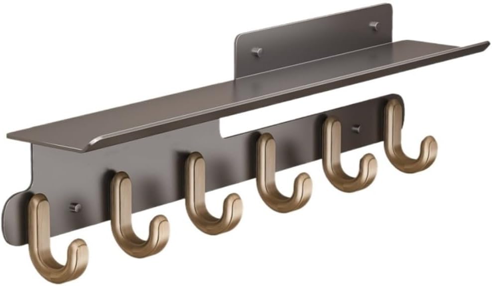 Hat Rack for Wall No-Drill Wall Hooks for Entryway, Adhesive Coat Rack with 6 Hooks, Space-Saving