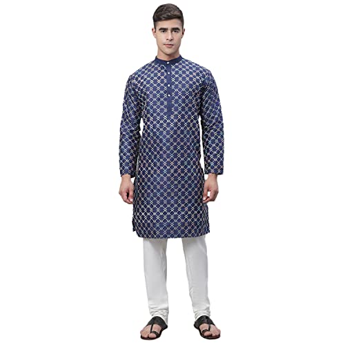 Image of SOJANYA (Since 1958 Men's Silk Blend Kurta Pyjama Set | Multi Embroidered Traditional Ethnic Wear for Navratri, Garba, Puja & Wedding
