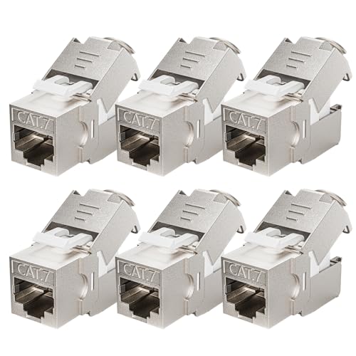 Image of ZOERAX Cat7 Cat6A Shielded RJ45 Keystone Jack 6-Pack, 10G Ethernet Keystone Jack Toolless Zinc Alloy Module Jacks for 22 to 26 AWG Solid or Stranded S/FTP Ethernet Cable