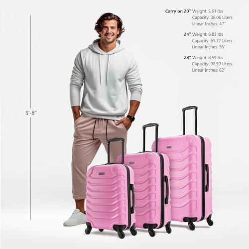 Image of InUSA ENDURANCE Luggage with Spinner Wheels | Durable Lightweight Hardshell Spacious Travel Sets with Handle and Trolley | (20in, 24in, 28in) 3 Piece Luggage Set | Pink