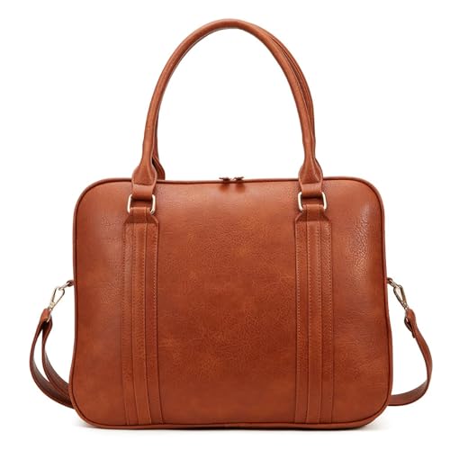 Bolsa Feminina Pasta Executiva para Notebook até 15.6” Reforçada Couro Ecológico para Trabalho, Reuniões e Dia a Dia (Caramelo)