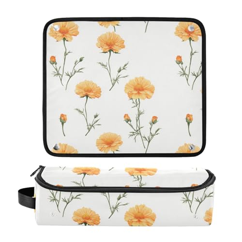 Bolsa de viaje amarilla con flores para herramientas de cabello con tapete resistente al calor para planchas y rizadores miniatura 3